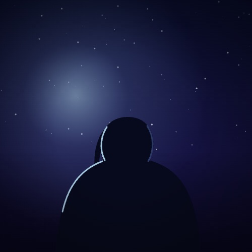 Portrait: the keeper's silhouette against starlight
